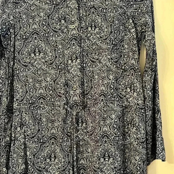 GAP MEDIUM PETITE BLUE AND WHITE DAMASK BOHO LONG SLEEVE DRESS - Picture 3 of 7